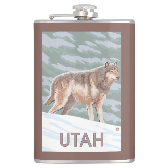 Grey Wolf StandingUtah Hip Flask (Front)