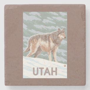 Grey Wolf StandingUtah Stone Coaster