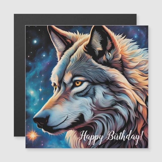 Grey Wolf Starry Night Portrait Birthday (Front/Back)