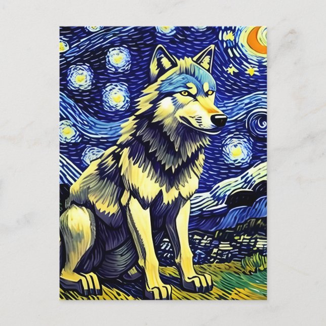 Grey Wolf Starry Night Postcard (Front)
