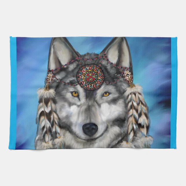 Grey Wolf Tea Towel (Horizontal)