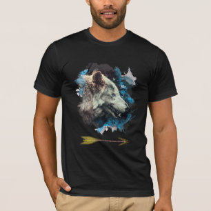 *~*  Grey Wolf Totem Blue Painting Boho T-Shirt