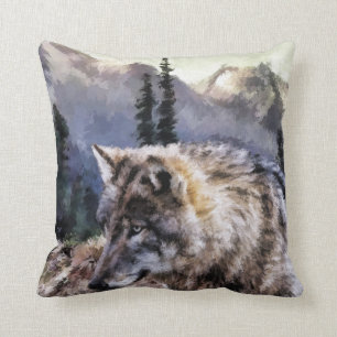 Grey Wolf Wilderness Picture Cushion