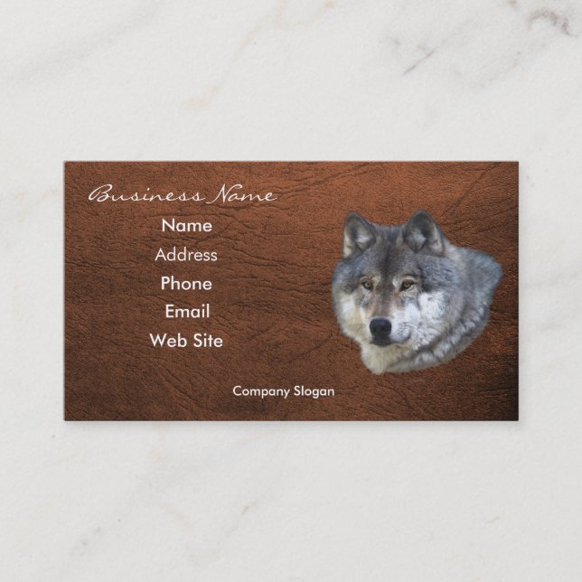 Grey Wolf Wildlife Leather-effect Business Card (Front)