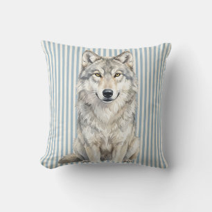 Grey Wolf Wildlife Portrait Throw Pillow