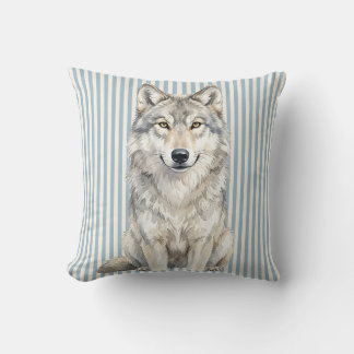 Grey Wolf Wildlife Portrait Throw Pillow