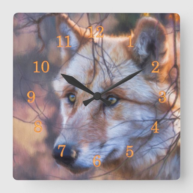 GREY WOLF WINDOW OF OPPORTUNITY SQUARE WALL CLOCK (Front)