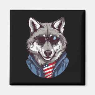 Grey Wolf With Patriotic Usa Flag American Indepen Magnet