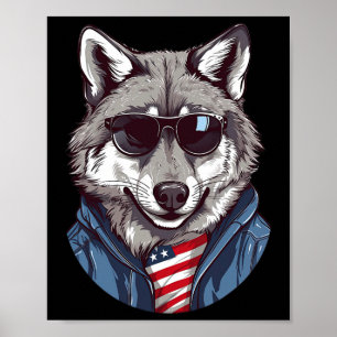 Grey Wolf With Patriotic Usa Flag American Indepen Poster