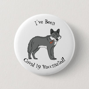 Grey wolf with pipe cartoon illustration 6 cm round badge