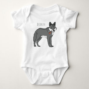 Grey wolf with pipe cartoon illustration baby bodysuit