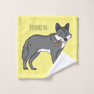Grey wolf with pipe cartoon illustration bath towel set