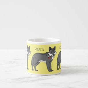 Grey wolf with pipe cartoon illustration espresso cup