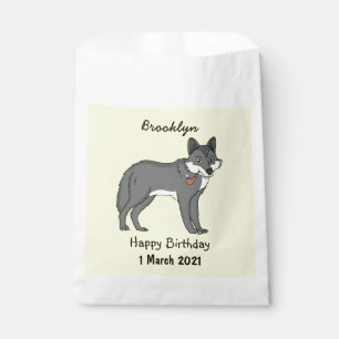 Grey wolf with pipe cartoon illustration favour bag