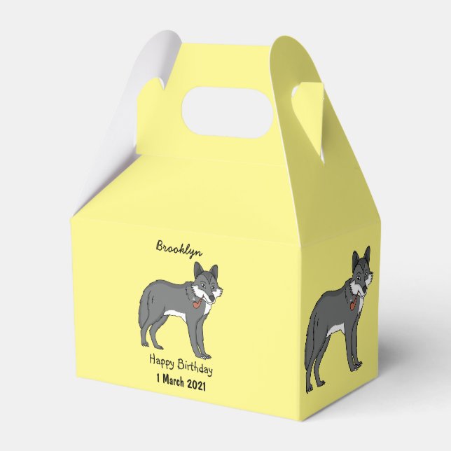 Grey wolf with pipe cartoon illustration favour box (Front Side)