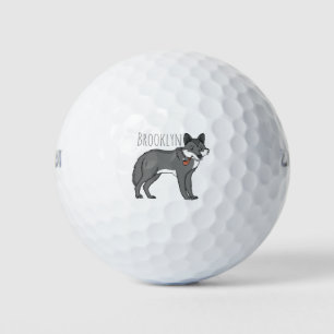 Grey wolf with pipe cartoon illustration golf balls
