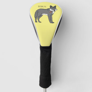 Grey wolf with pipe cartoon illustration golf head cover