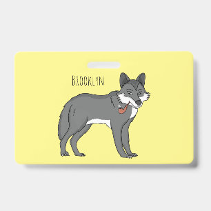 Grey wolf with pipe cartoon illustration ID badge
