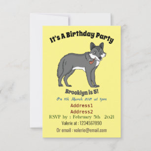 Grey wolf with pipe cartoon illustration invitation
