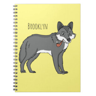 Grey wolf with pipe cartoon illustration notebook