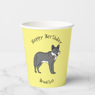 Grey wolf with pipe cartoon illustration paper cups