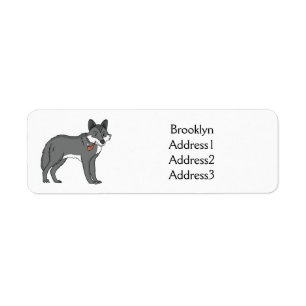 Grey wolf with pipe cartoon illustration return address label