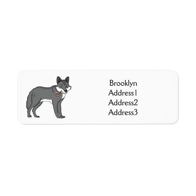 Grey wolf with pipe cartoon illustration return address label (Front)
