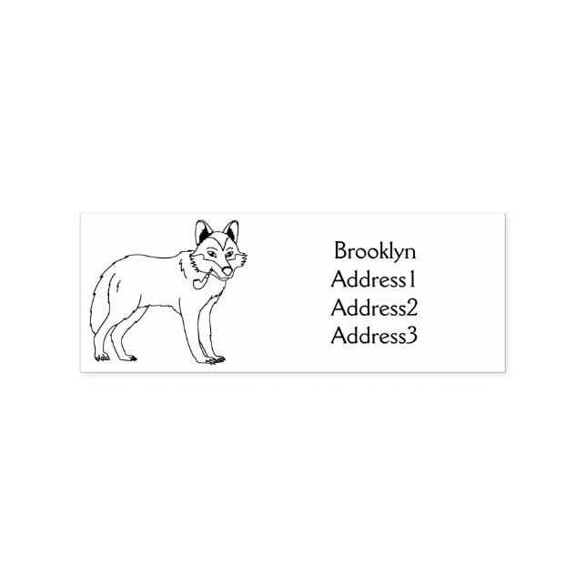Grey wolf with pipe cartoon illustration rubber stamp (Imprint)