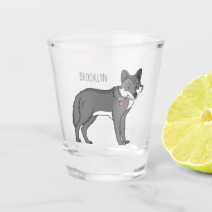 Grey wolf with pipe cartoon illustration shot glass