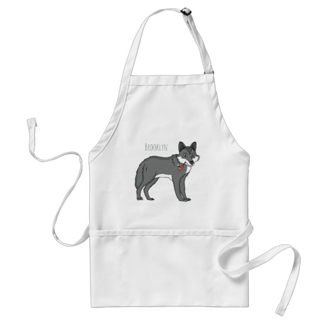 Grey wolf with pipe cartoon illustration standard apron (Front)