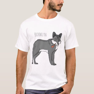 Grey wolf with pipe cartoon illustration T-Shirt