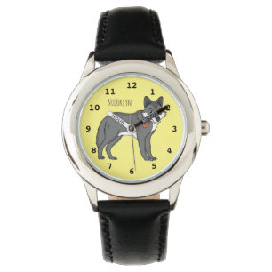 Grey wolf with pipe cartoon illustration watch