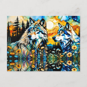 Grey wolves and Wildflowers Postcard