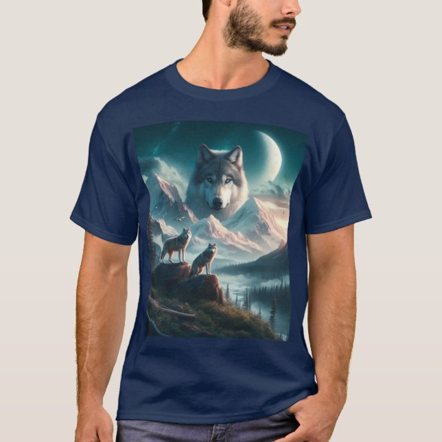 Grey Wolves at Dusk with Mountain  T-Shirt (Front)