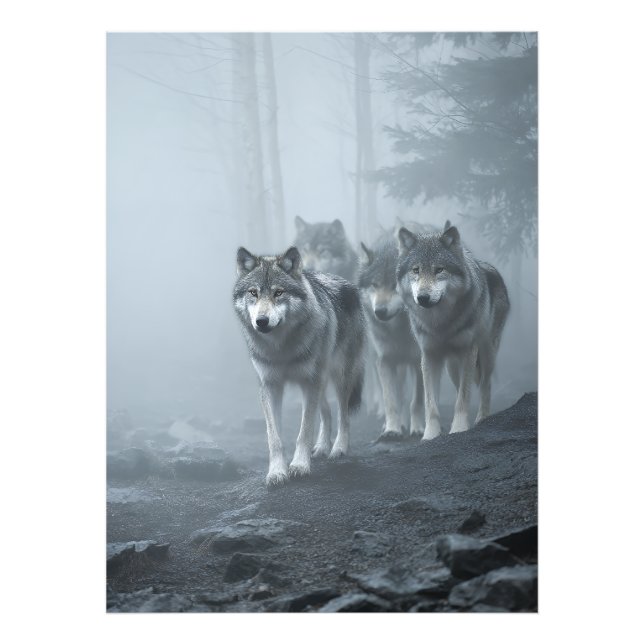 Grey Wolves in Thick Mist Photo Print (Front)
