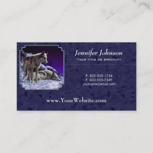 Grey Wolves in Winter Snow at Night Business Card