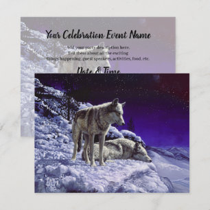 Grey Wolves in Winter Snow at Night Invitation