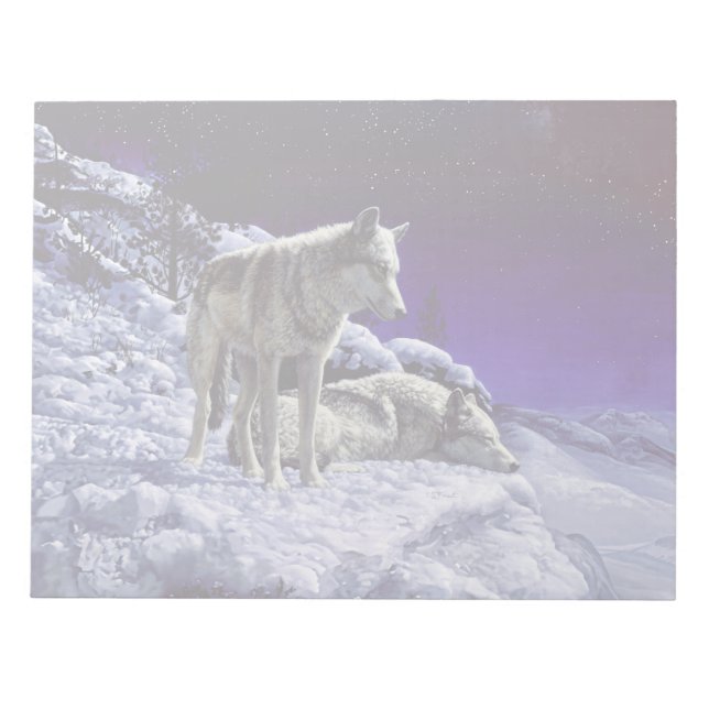 Grey Wolves in Winter Snow at Night Notepad (Front)