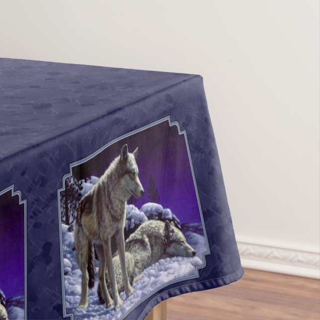 Grey Wolves in Winter Snow at Night Tablecloth (In Situ)