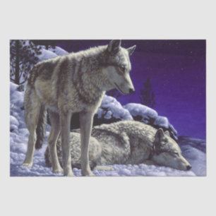 Grey Wolves in Winter Snow at Night Tissue Paper