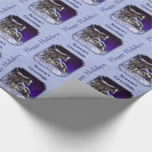 Grey Wolves in Winter Snow at Night Wrapping Paper