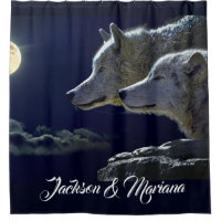 Grey Wolves Under a Full Moon