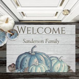 Grey Wood Blue Pumpkin Rustic Cute Doormat