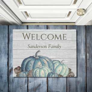 Grey Wood Blue Pumpkin Rustic Cute Doormat