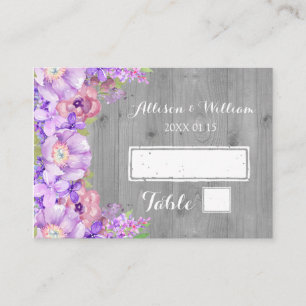 Grey Wood Purple Lilac Floral Place Setting Cards