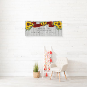 Grey Wood Terracotta Sunflower Rustic Wedding Banner