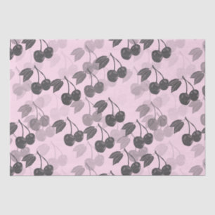 Grey Woodcut Cherry Design on Pretty Pink Tissue Paper