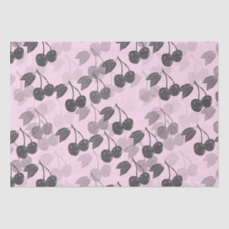 Grey Woodcut Cherry Design on Pretty Pink Tissue Paper