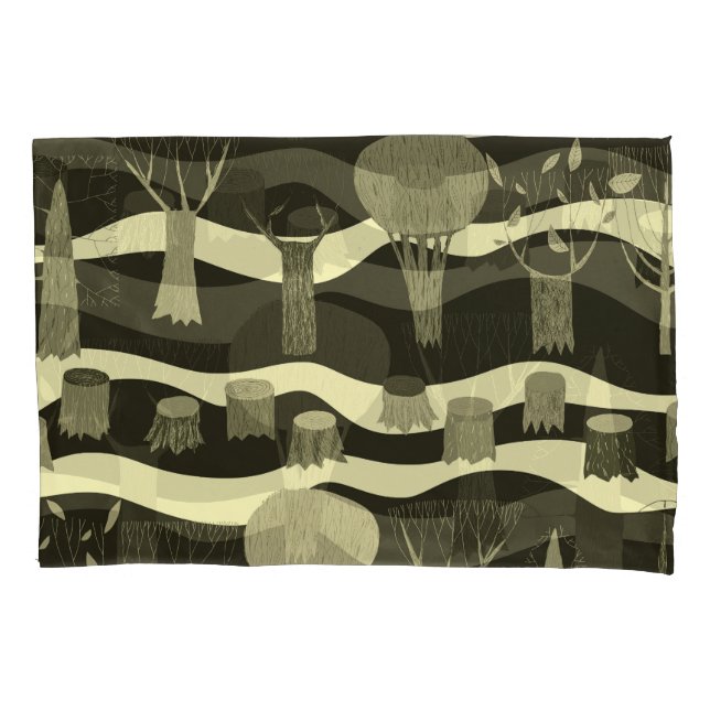 Grey woodland tapestry: trees pattern. pillowcase (Front)