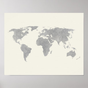 Grey World Map on canvas background Poster